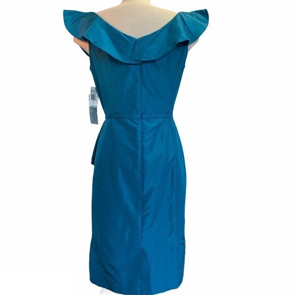 NWT Rickie Freeman For Teri Jon blue ruffle frill neck silk dress Sz 12 NWT - Picture 2 of 10